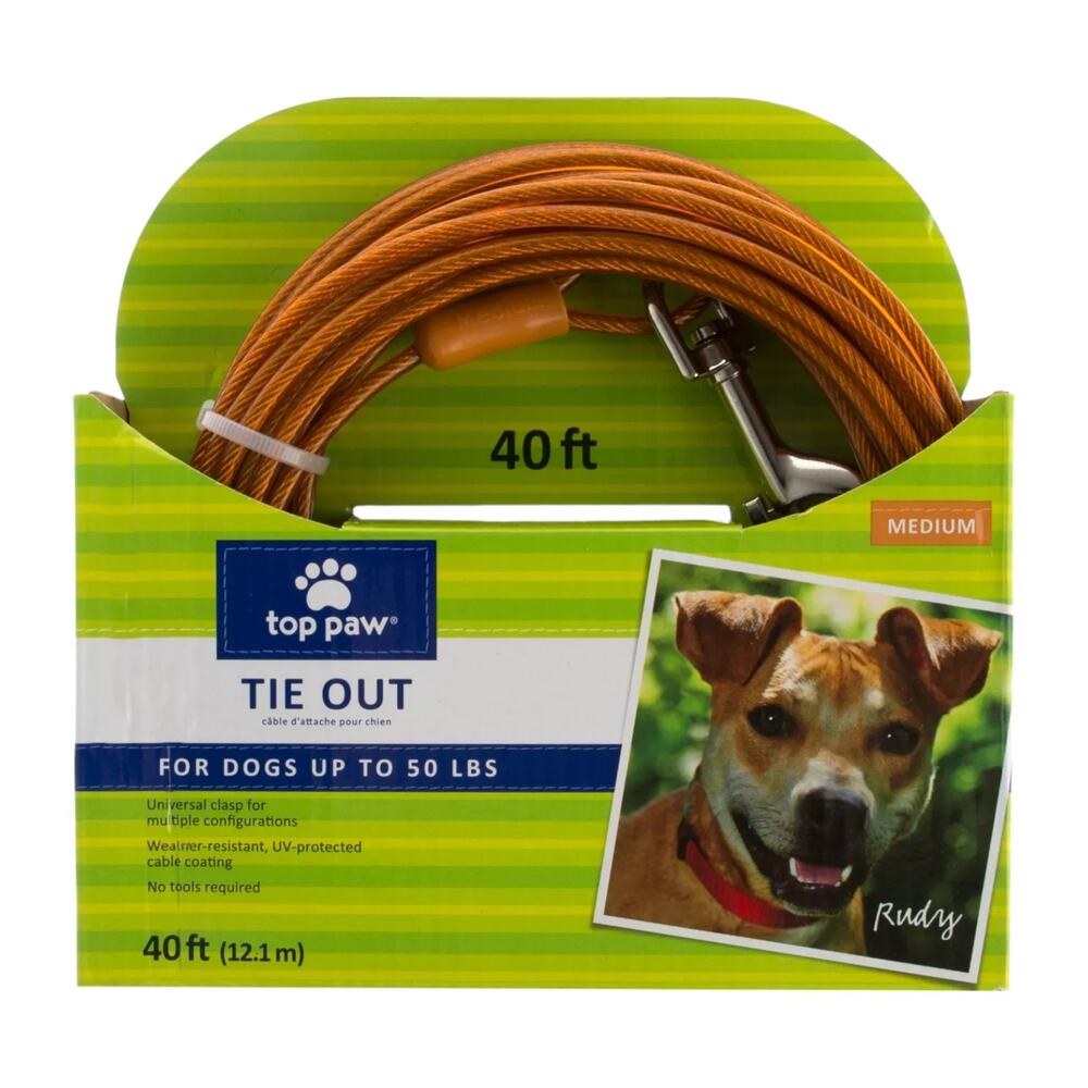 Top Paw 40' Dog Tie Out Orange Medium Adjustable For Up to 50 lbs‎ Outdoor NWT